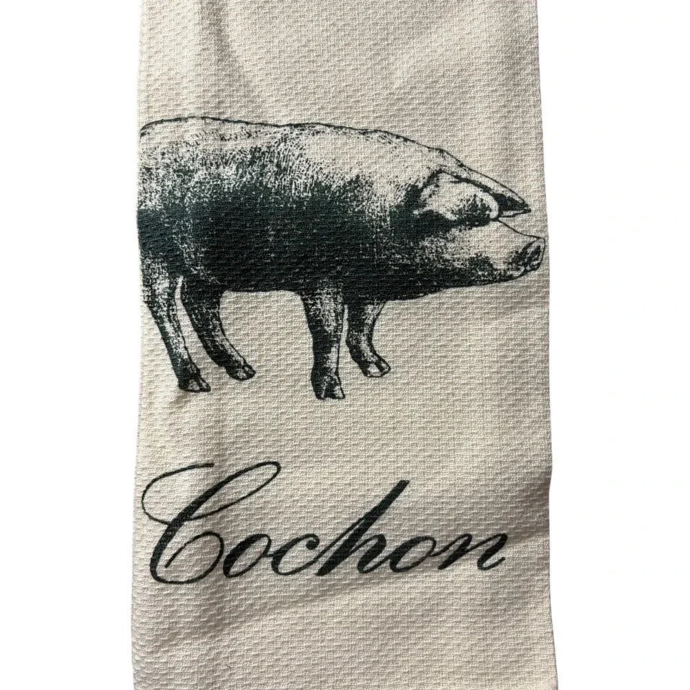 Cochon Pig Waffle Weave Kitchen Tea Towel Cream French‎ Country Farmhouse Decor